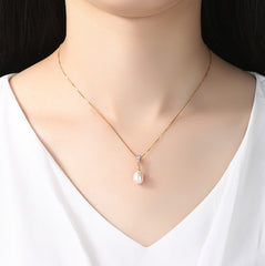Pearl Drop Pendant CZ Diamond Necklace & Earrings Sterling Silver Jewelry Set
