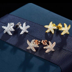 Starfish Pave Swarovski Crystal Stud Earrings in Sterling Silver