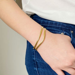 Double Line Geometric Bangle in Sterling Silver Gold Vermeil