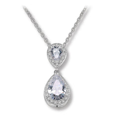MyKay Double Halo Pear Cut CZ Diamond Necklace