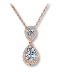 MyKay Double Halo Pear Cut CZ Diamond Necklace RG