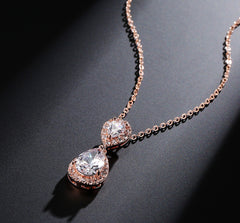 Double Halo Pear Cut CZ Diamond Necklace