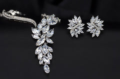 Petals Wave CZ Diamond Necklace and Earrings Bridal Set