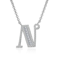 White Sapphire Initial Letter Pendant Necklace