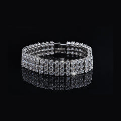 Luxe Three Row Round CZ Diamond Tennis Bridal Bracelet