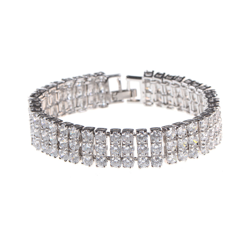 Luxe Three Row Round CZ Diamond Tennis Bridal Bracelet