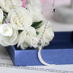 Moon and Star Pendant CZ Diamond Sterling Silver Necklace