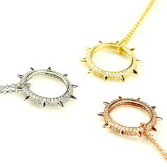 Glamorous Sun Pendant CZ Diamond Sterling Silver Necklace