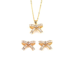 Bow Tapered Baguette CZ Diamond Jewelry Set