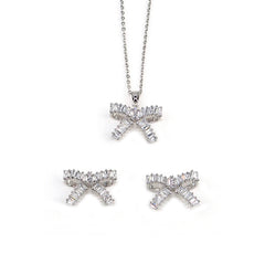 Bow Tapered Baguette CZ Diamond Jewelry Set