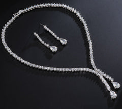 Luxury Double Strand CZ Diamond Necklace & Earrings Bridal Set