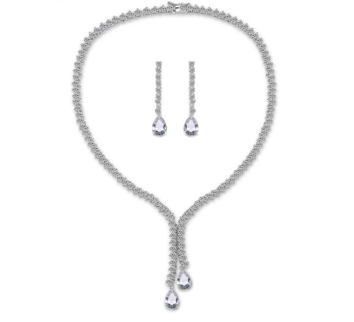 Luxury Double Strand CZ Diamond Necklace & Earrings Bridal Set