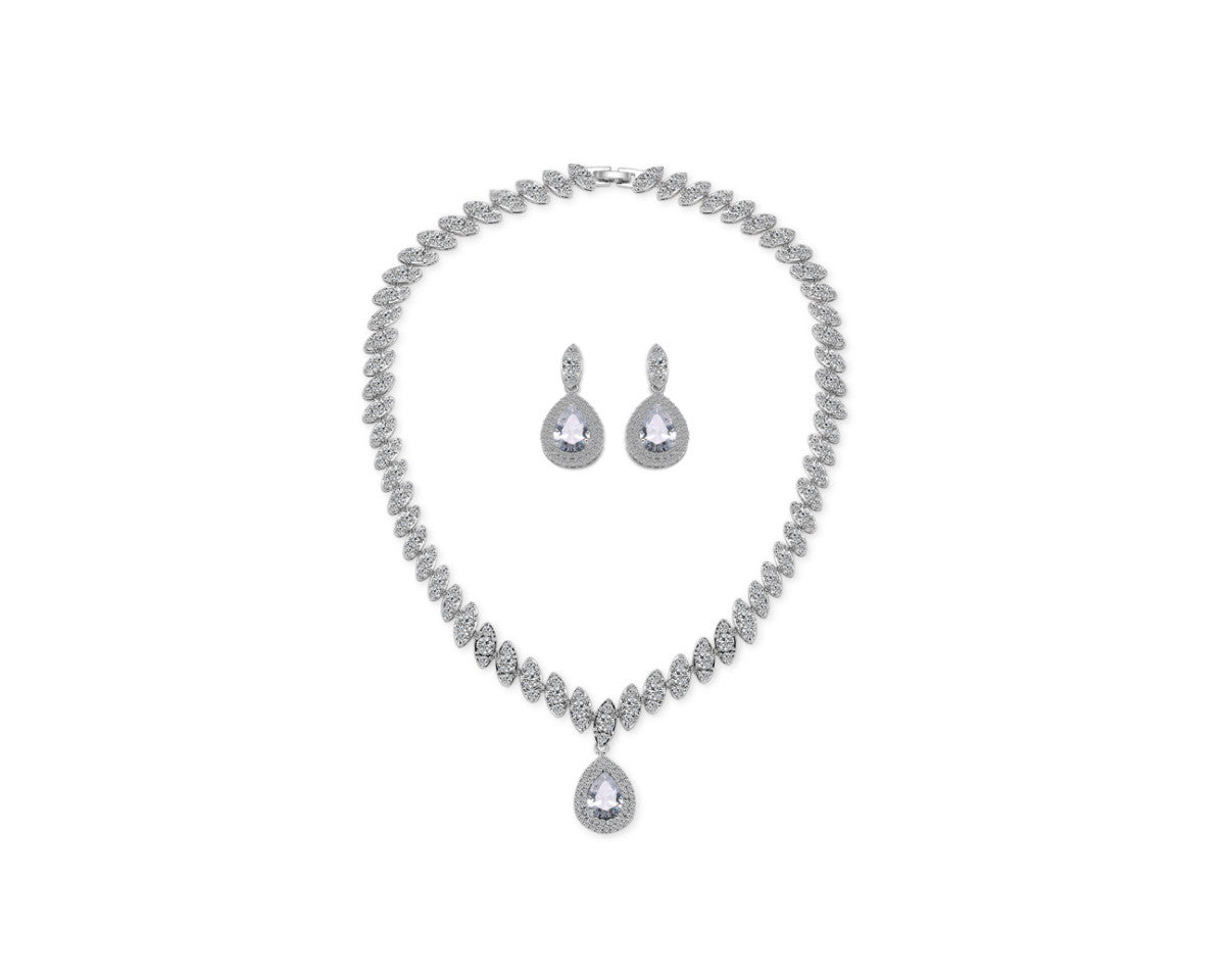 Marquise Pear Pendant CZ Diamond Necklace & Earring Bridal Set