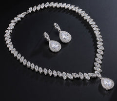 Marquise Pear Pendant CZ Diamond Necklace & Earring Bridal Set