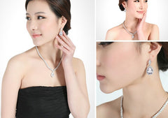 Marquise Pear Pendant CZ Diamond Necklace & Earring Bridal Set