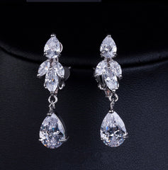 Large Pear Cut Floral C Diamond Necklace & Earrings Bridal Set