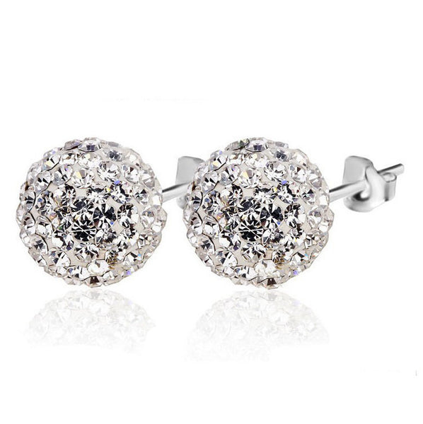 MyKay Sparkling Crystal Ball Stud Earrings in Sterling Silver