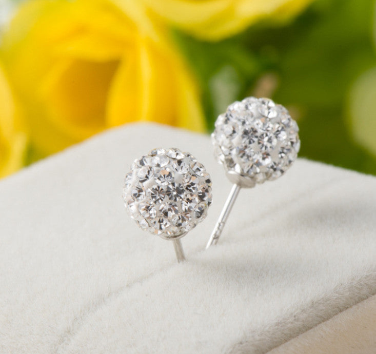 MyKay Sparkling Crystal Ball Stud Earrings in Sterling Silver