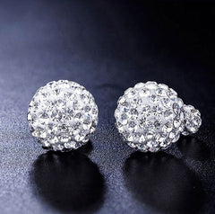 Sparkling Double Crystal Balls Stud Earrings In Sterling Silver