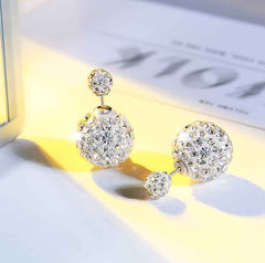 Sparkling Double Crystal Balls Stud Earrings In Sterling Silver