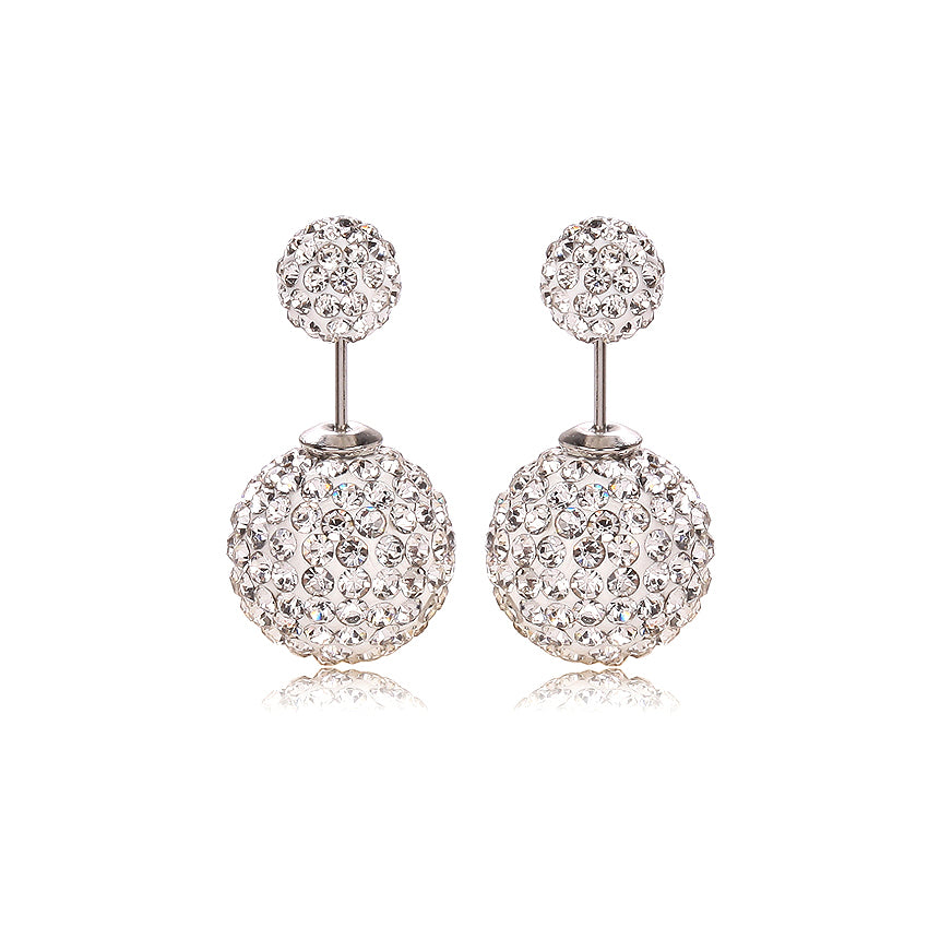 Sparkling Double Crystal Balls Stud Earrings In Sterling Silver