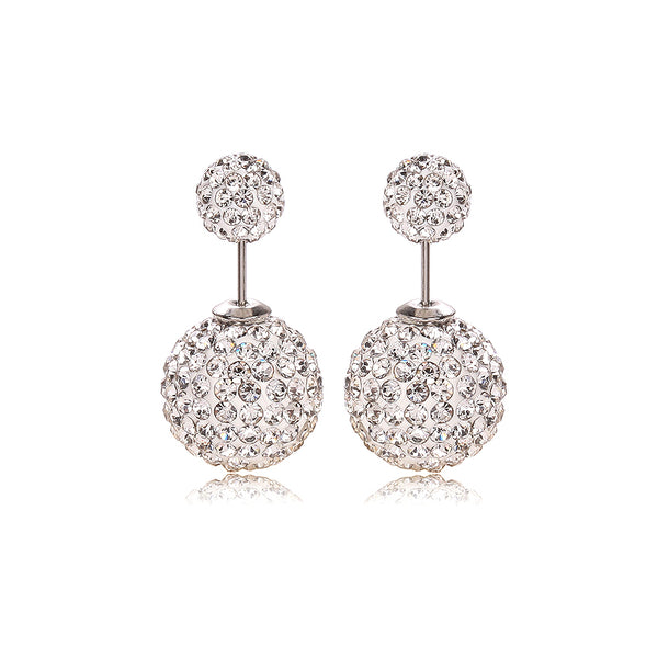 Sparkling Double Crystal Balls Stud Earrings In Sterling Silver