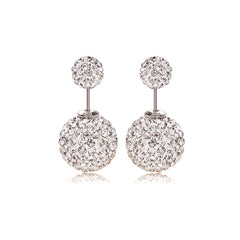 Sparkling Double Crystal Balls Stud Earrings In Sterling Silver