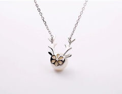 Festive Deer & Pearl Pendant Necklace in Sterling Silver