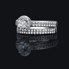 Double Pavé Halo Round Cut SONA Diamond Bridal Ring Set in Sterling Silver