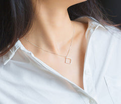 MyKay Geometry Pendant Necklace in Sterling Silver - Square
