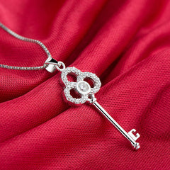 Crown Key Pendant Sterling Silver Necklace