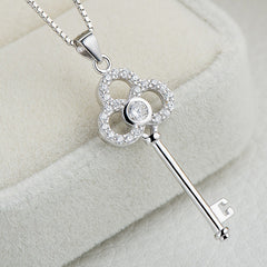 Crown Key Pendant Sterling Silver Necklace