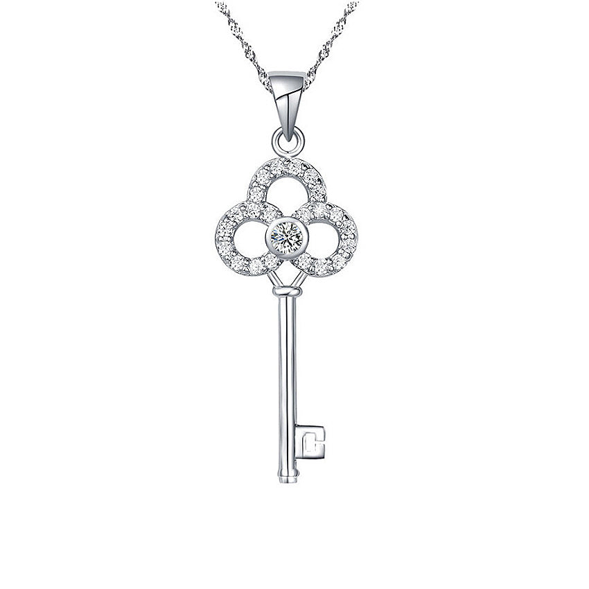 Crown Key Pendant Sterling Silver Necklace