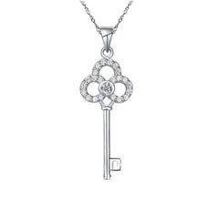 Crown Key Pendant Sterling Silver Necklace