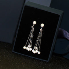 Freshwater Pearls Dangle Pyramid CZ Diamond Sterling Silver Earrings