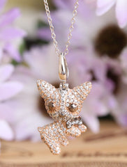 Adorable Dog Pavé Swarovski Crystal Gold Pendant Necklace