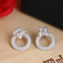 Circle Knot Pavé CZ Diamond Sterling Silver Earrings