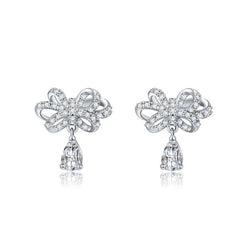 MyKay Floral Knots with Tear Drop CZ Diamond Sterling Silver Prongs Earrings