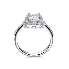 Halo Emerald Cut SONA Diamond Engagement Ring in Sterling Silver