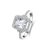 Halo Emerald Cut SONA Diamond Engagement Ring in Sterling Silver