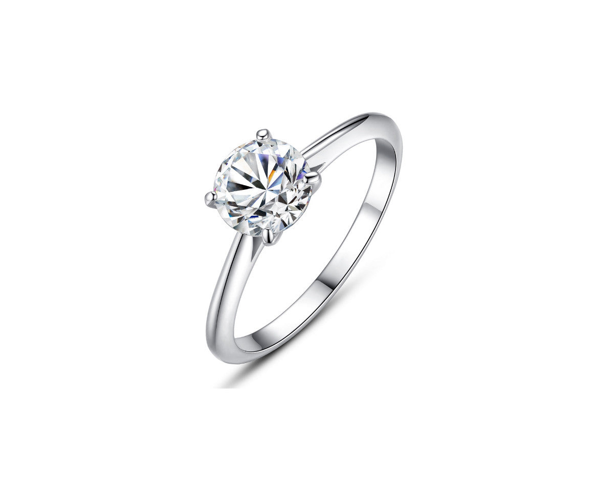 Four-Prong Solitaire Round Cut 1ct CZ Diamond Engagement Ring In Sterling Silver