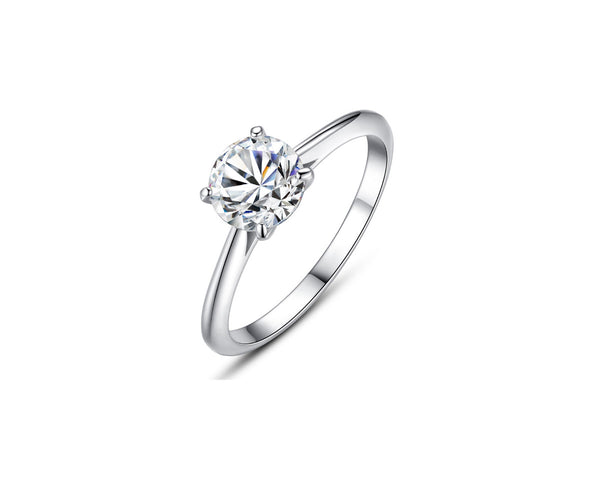 Four-Prong Solitaire Round Cut 1ct CZ Diamond Engagement Ring In Sterling Silver