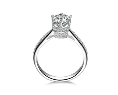 Imperial Crown Round Cut SONA Diamond Engagement Ring in Sterling Silver