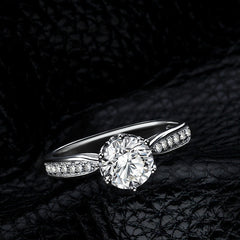 Imperial Crown Round Cut SONA Diamond Engagement Ring in Sterling Silver