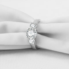 Three Stone Round Cut SONA Diamond Engagement Ring in Sterling Silver