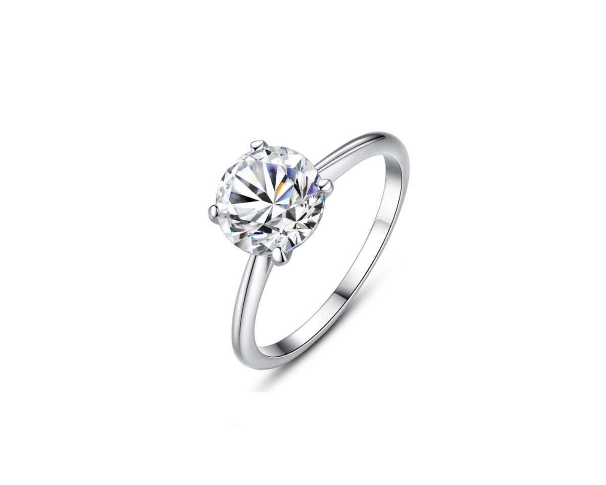 Four-Prong Solitaire Round Cut 2.0ct CZ Diamond Engagement Ring In Sterling Silver