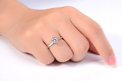 Classic Six-Prong Solitaire Round Cut SONA Diamond Engagement Ring in Sterling Silver