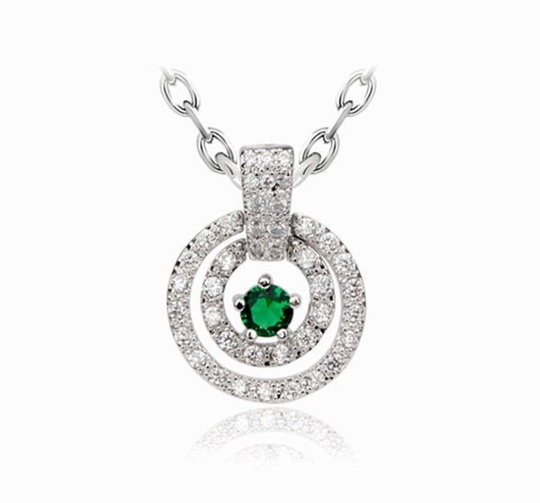 Double Circle Eternal CZ Diamond Pendant Necklace