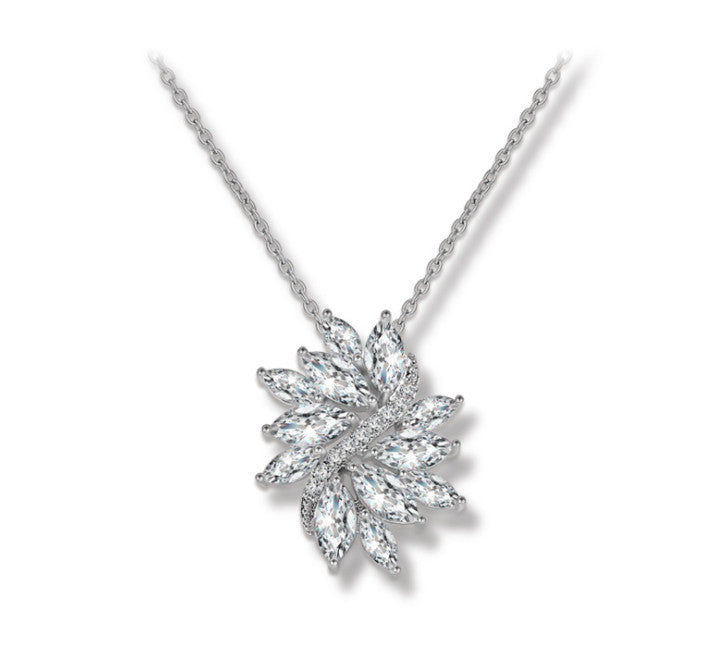 MyKay Large Floral Swirl Pendant CZ Diamond Necklace 1