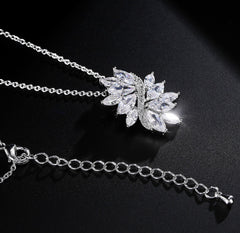 Large Floral Swirl Pendant CZ Diamond Necklace